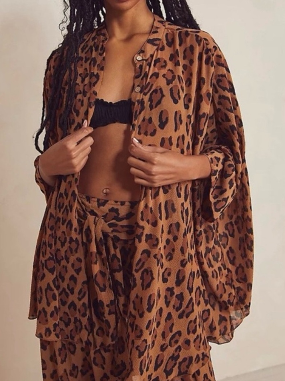 Intimately by Free People “Wake Up”  Leopard Print Button-Front Tunic, size M